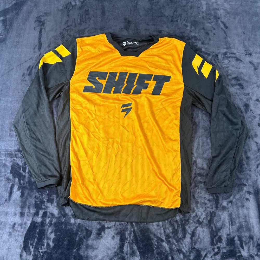 Shift Whit3 Label Motocross Jersey Mens L Yellow Black Long Sleeve Racing Shirt